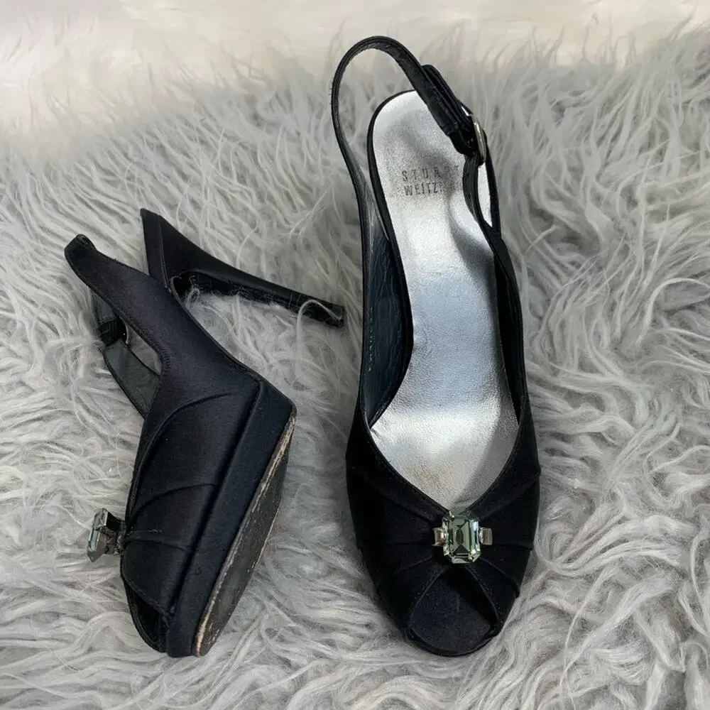 5/$30 Stuart Weitzman Satin Peep Toe Sling Back Heels